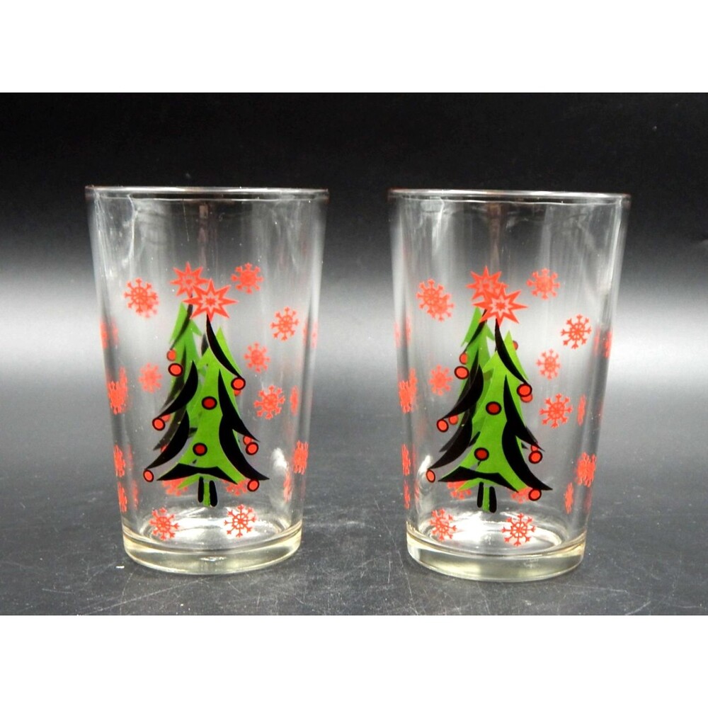 Hazel Atlas Christmas Tree Snowflakes Tumblers Juice Glasses 5 In